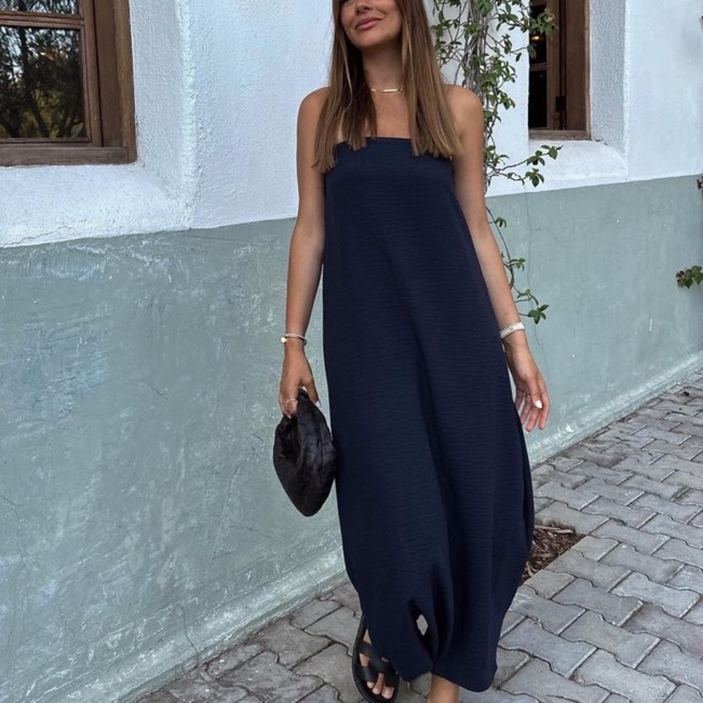 ZARA strapless blue dress blogger favorite